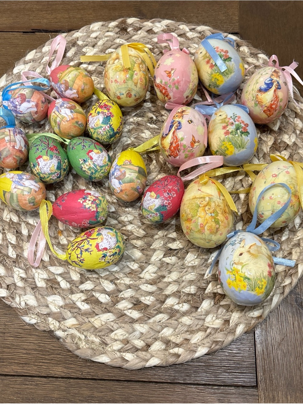 Vintage-Style Decorative Easter Egg Ornaments- Pastel Multi Color Set